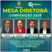 Câmara de Vereadores com nova Mesa Diretora para 2026.
