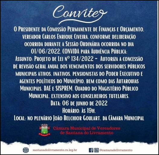 Convite para Audiência Pública  - Revisão Anual dos Servidores.